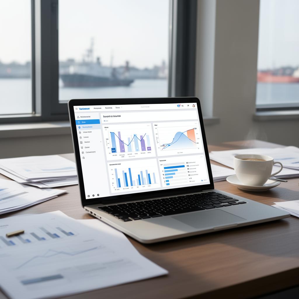 Infographic showing how advanced technologies support maritime sustainability, with three stages: real-time operational data, intelligent modeling and predictive insights, and data-driven performance optimization.