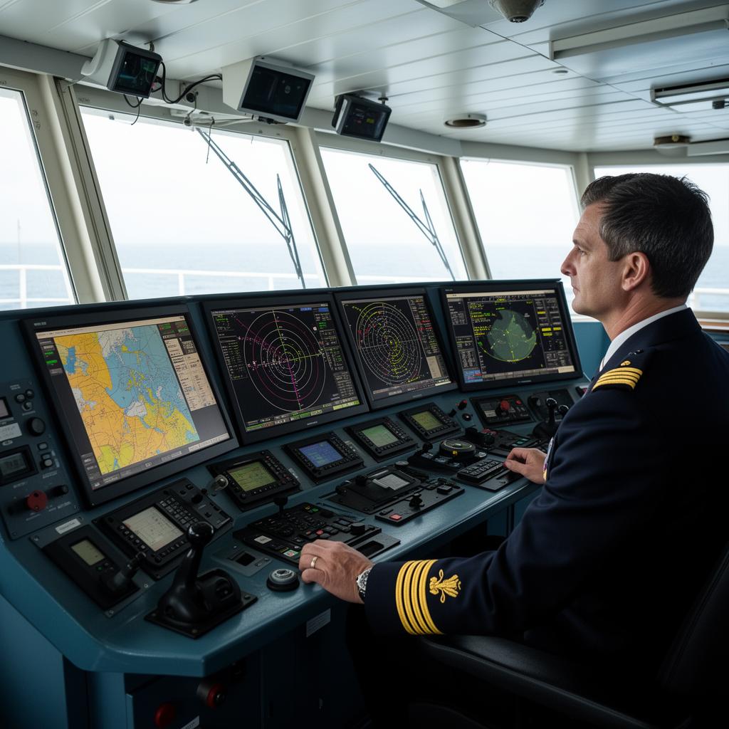 Cargo vessel navigating a digital maritime map with overlaid weather data, illustrating real-time weather integration and data-driven route planning for safer, more fuel-efficient voyages.